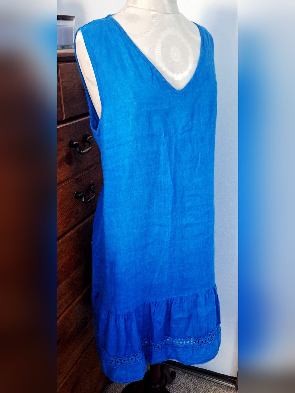 Linen Sleeveless V-Neck Dress in Colbalt Bright Blue